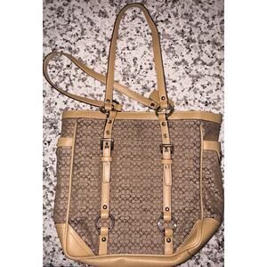COACH Signature Jacquard Khaki & Brown Purse Leather & Canvas Y2K